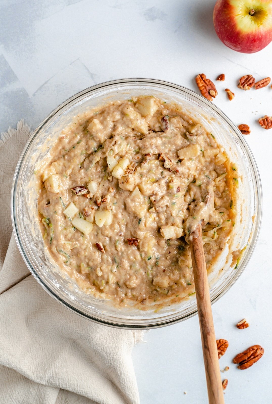 mixing batter for apple zucchini bread