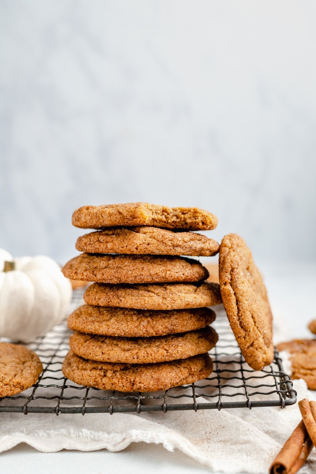 pumpkin snickerdoodles in a stack