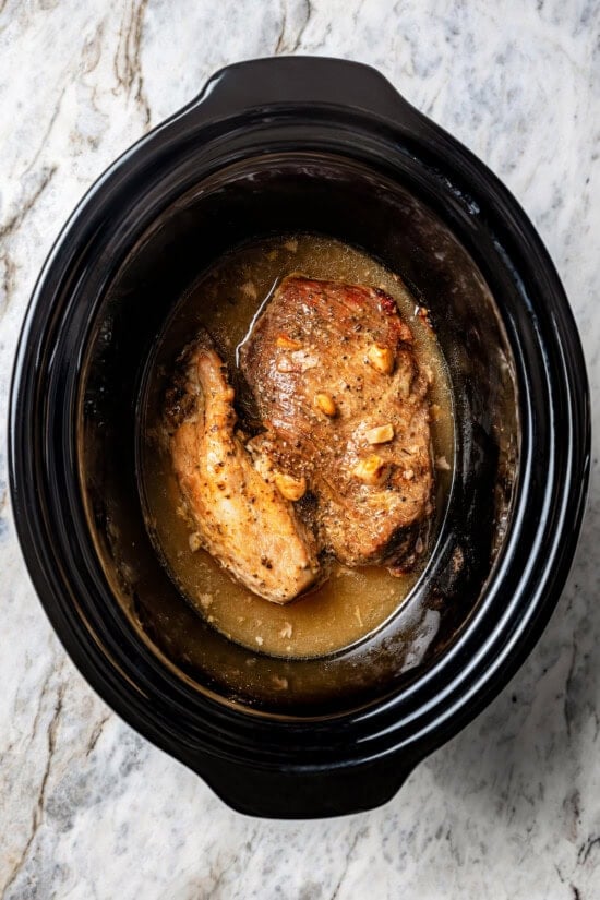 Pernil in crockpot before shredding