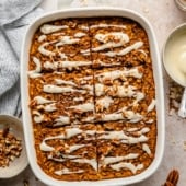 pumpkin oatmeal bake in a baking dish