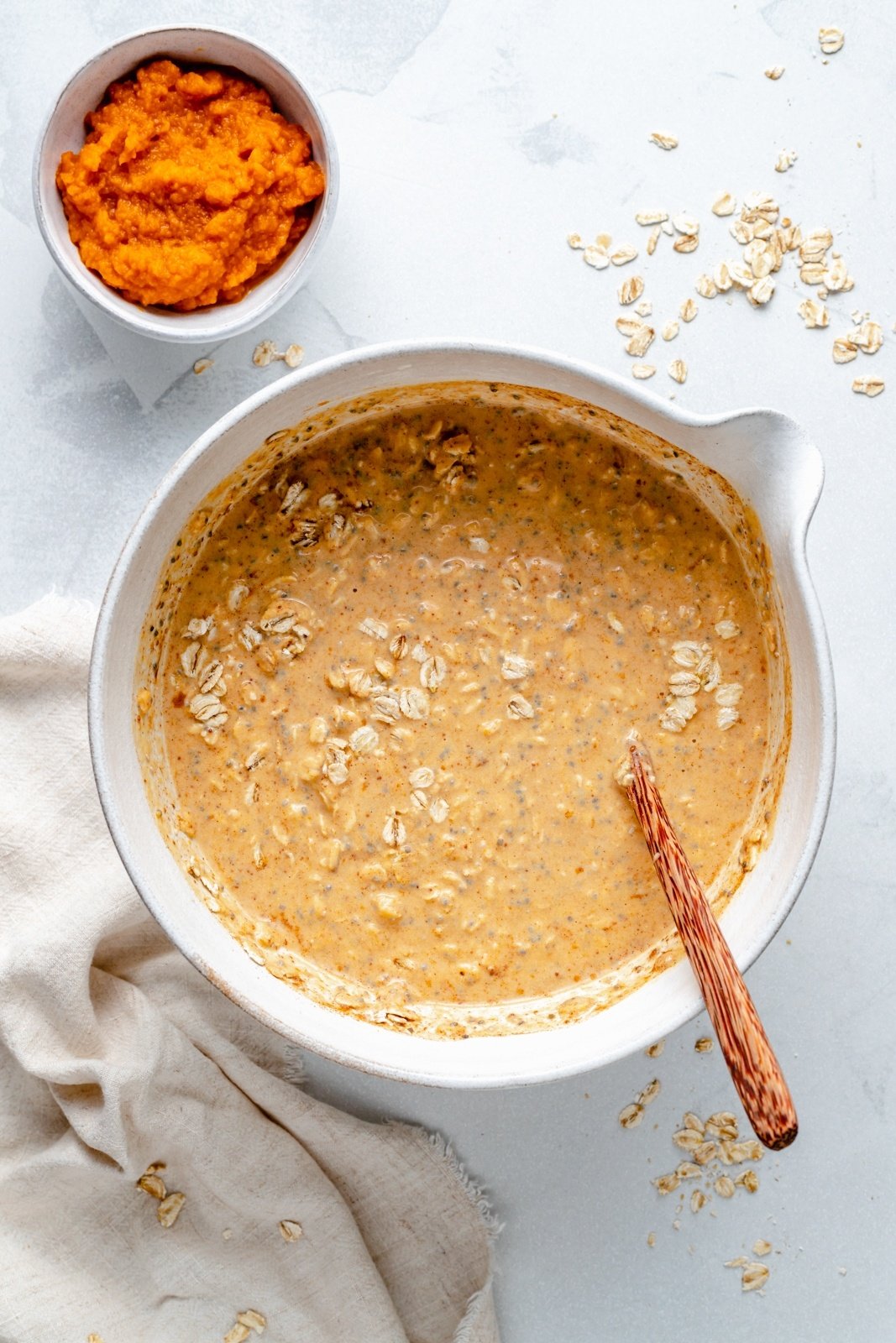 healthy pumpkin overnight oats in a bowl