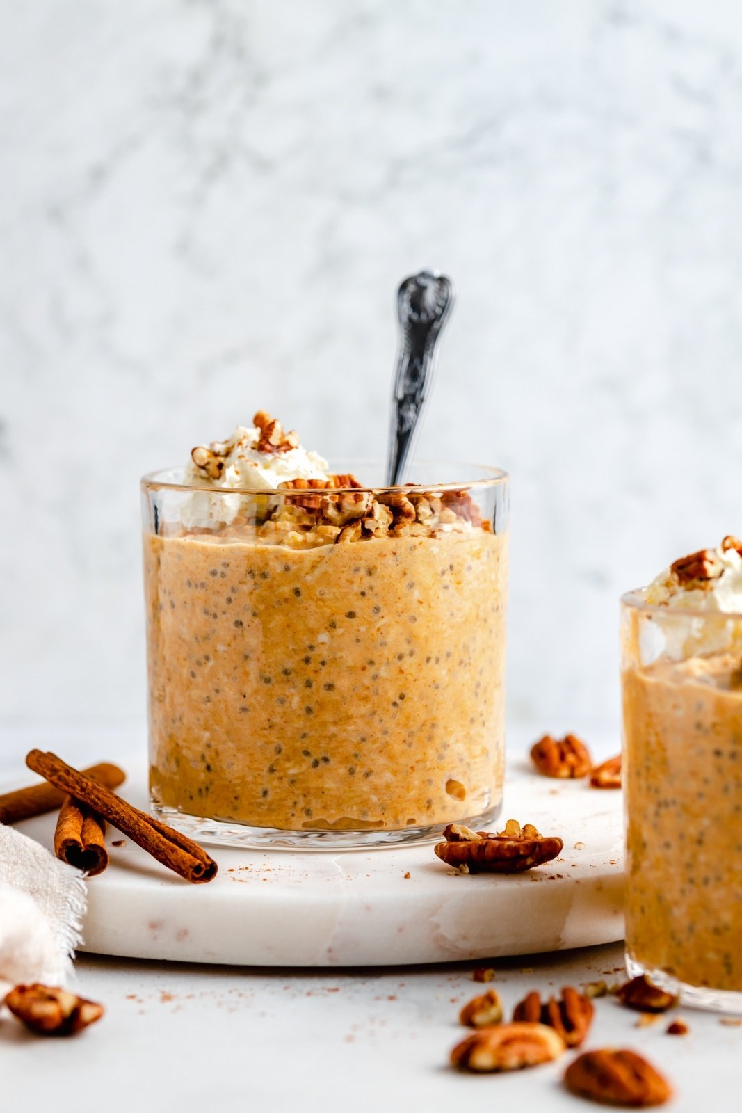 creamy pumpkin pie overnight oats in a jar