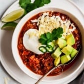 pumpkin turkey chili in a bowl