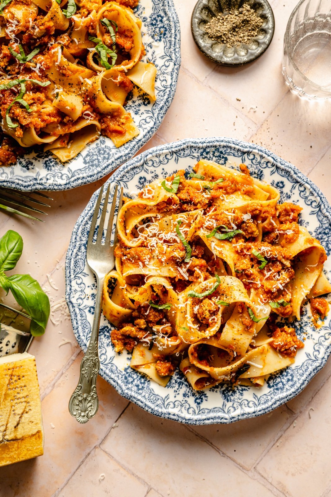 hidden vegetable meat sauce over pasta on a plate