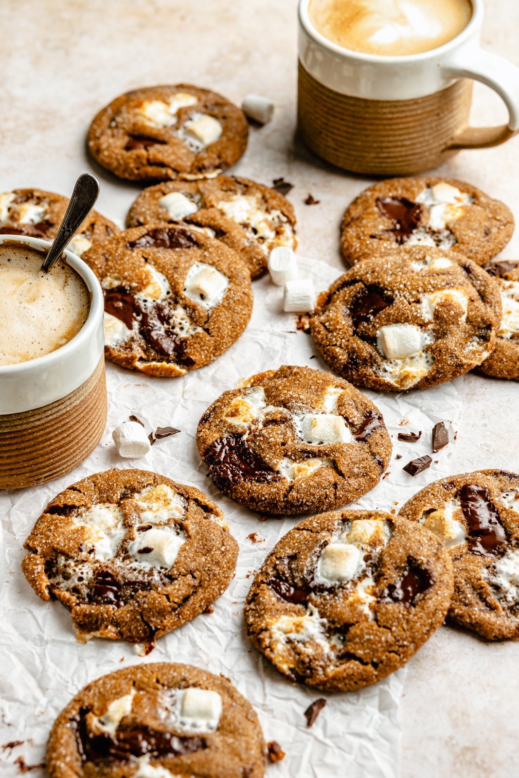 marshmallow ginger cookies on parchment paper