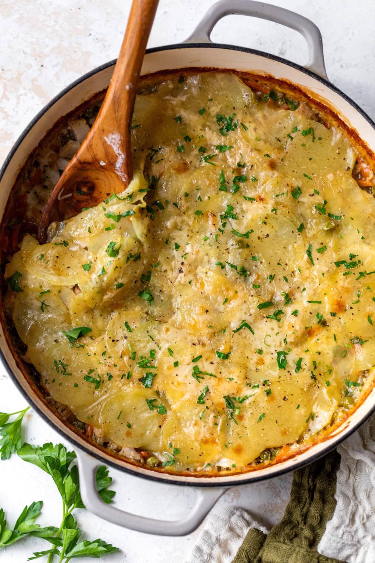 Leftover Turkey Pot Pie Gratin