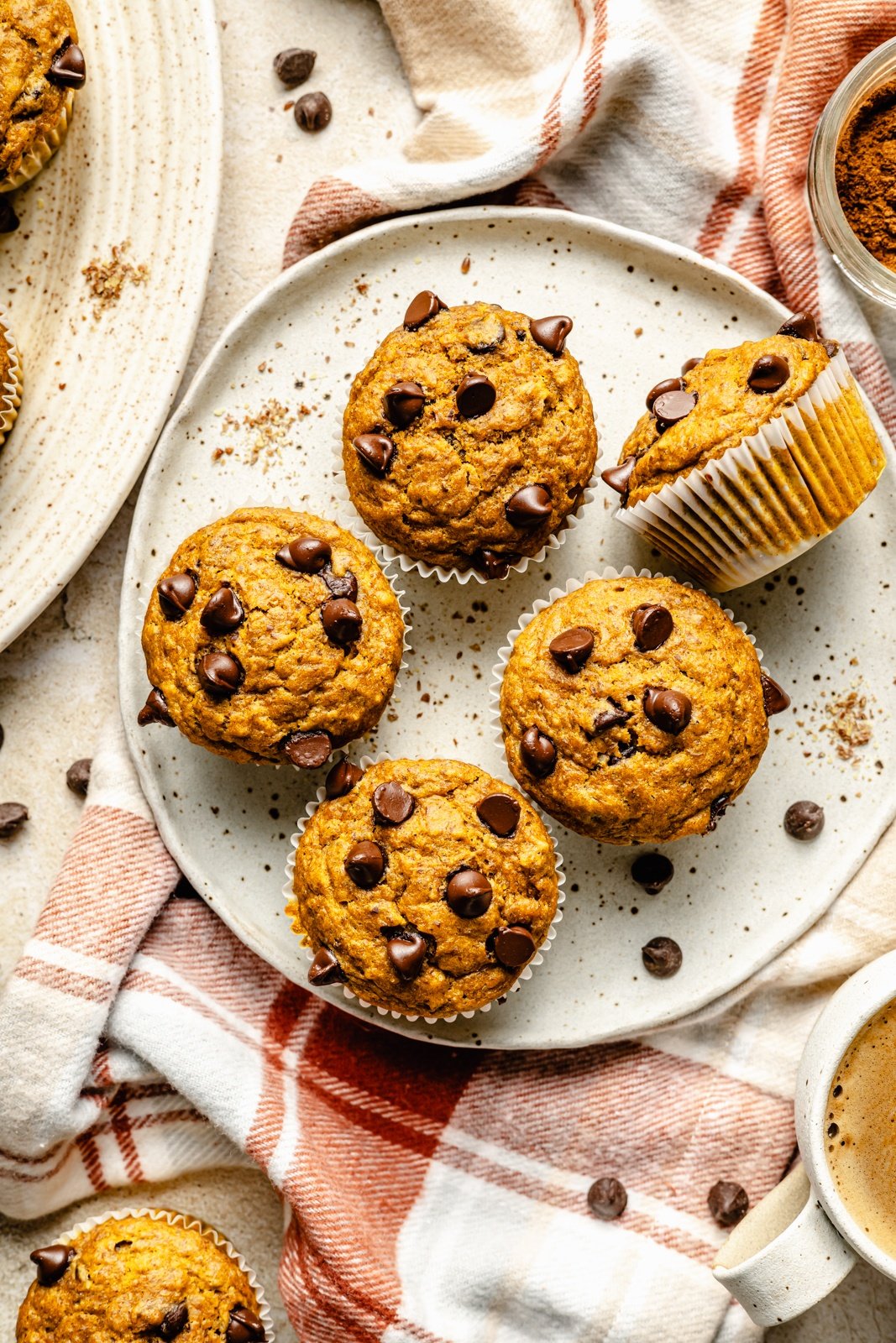 healthy pumpkin banana muffins on a plate