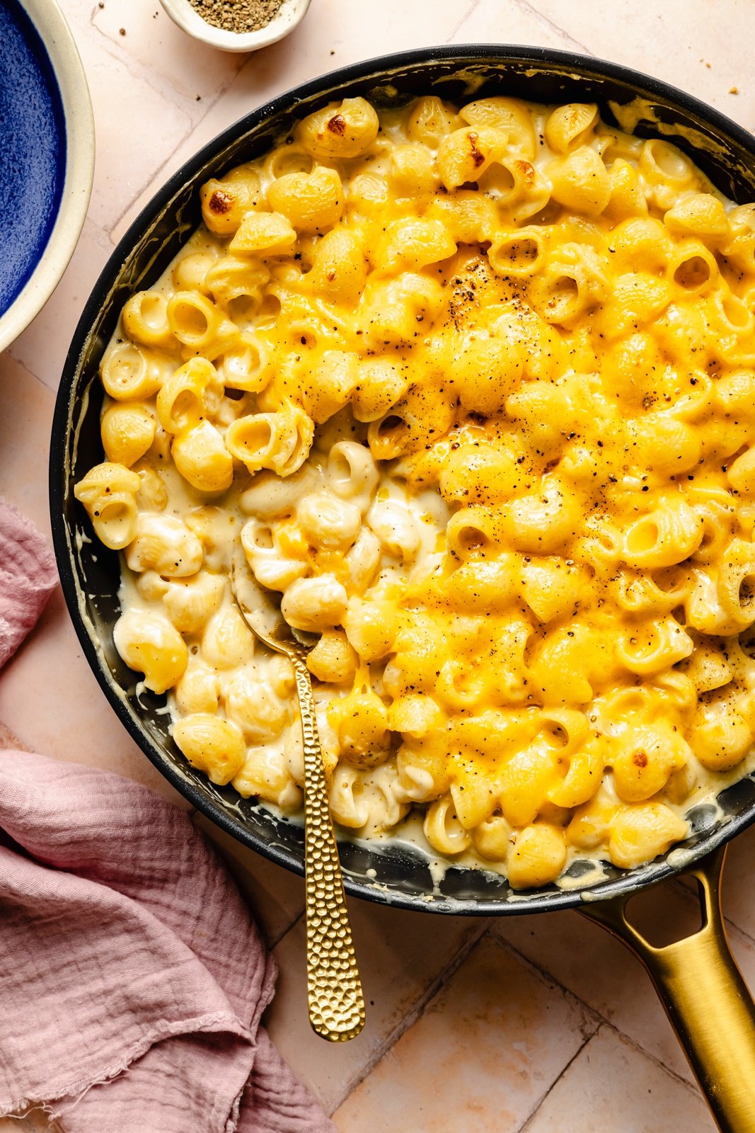 classic stove-top mac and cheese in a skillet