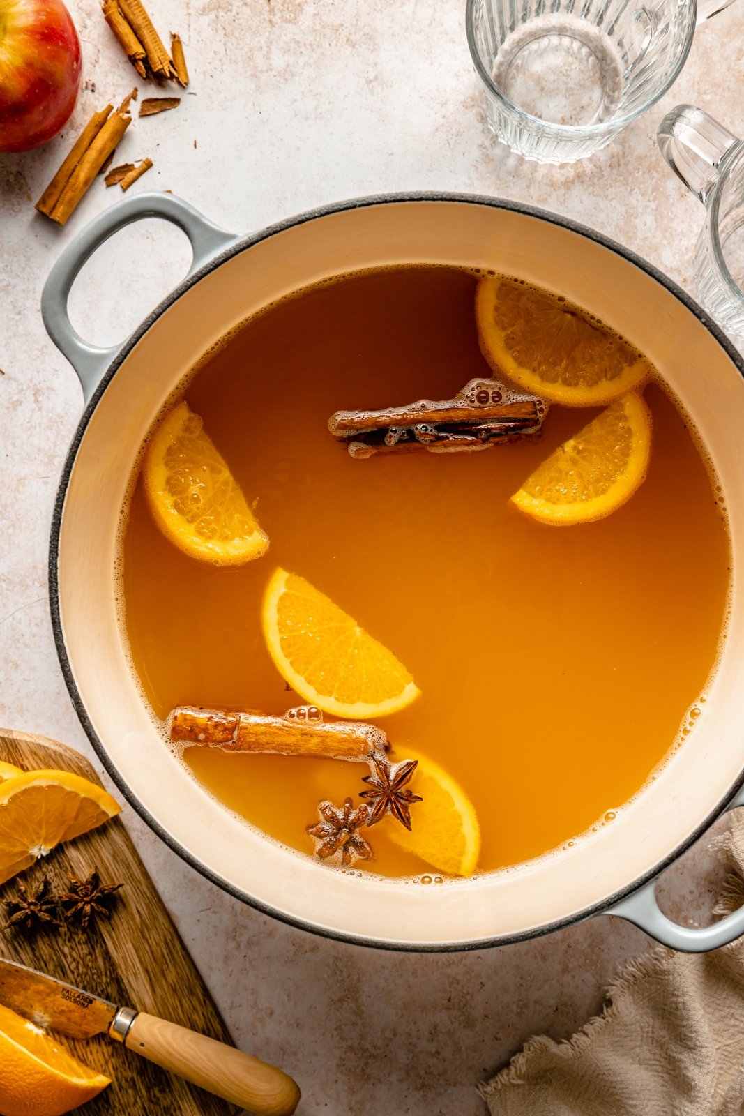 ingredients for a hot toddy in a pot