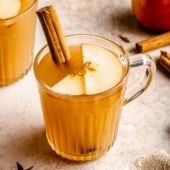 apple cider hot toddy in a glass