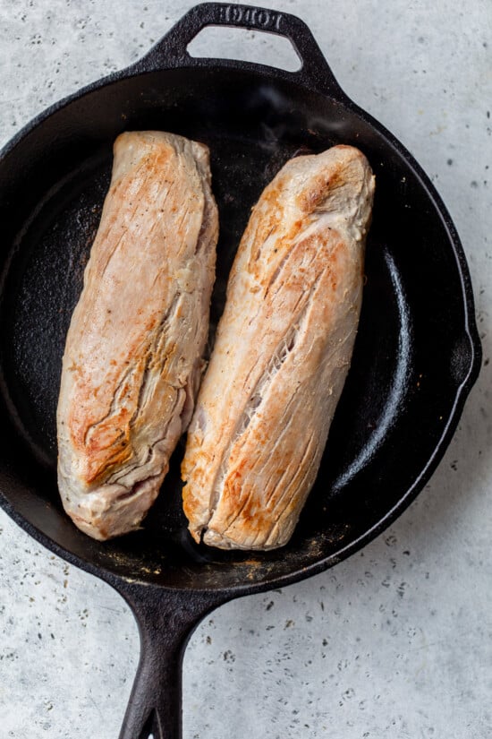 brown the pork in a skillet