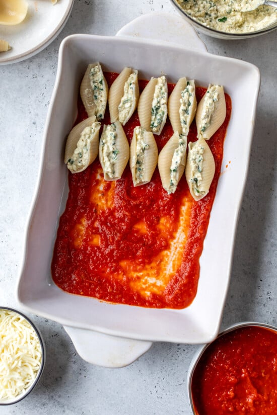 Stuff the shells with the spinach cottage cheese filling.
