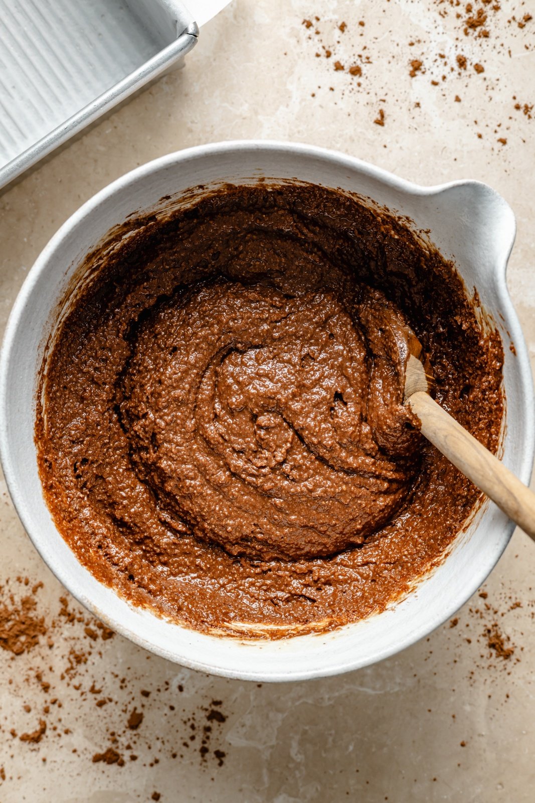 mixing batter for mint chocolate cake