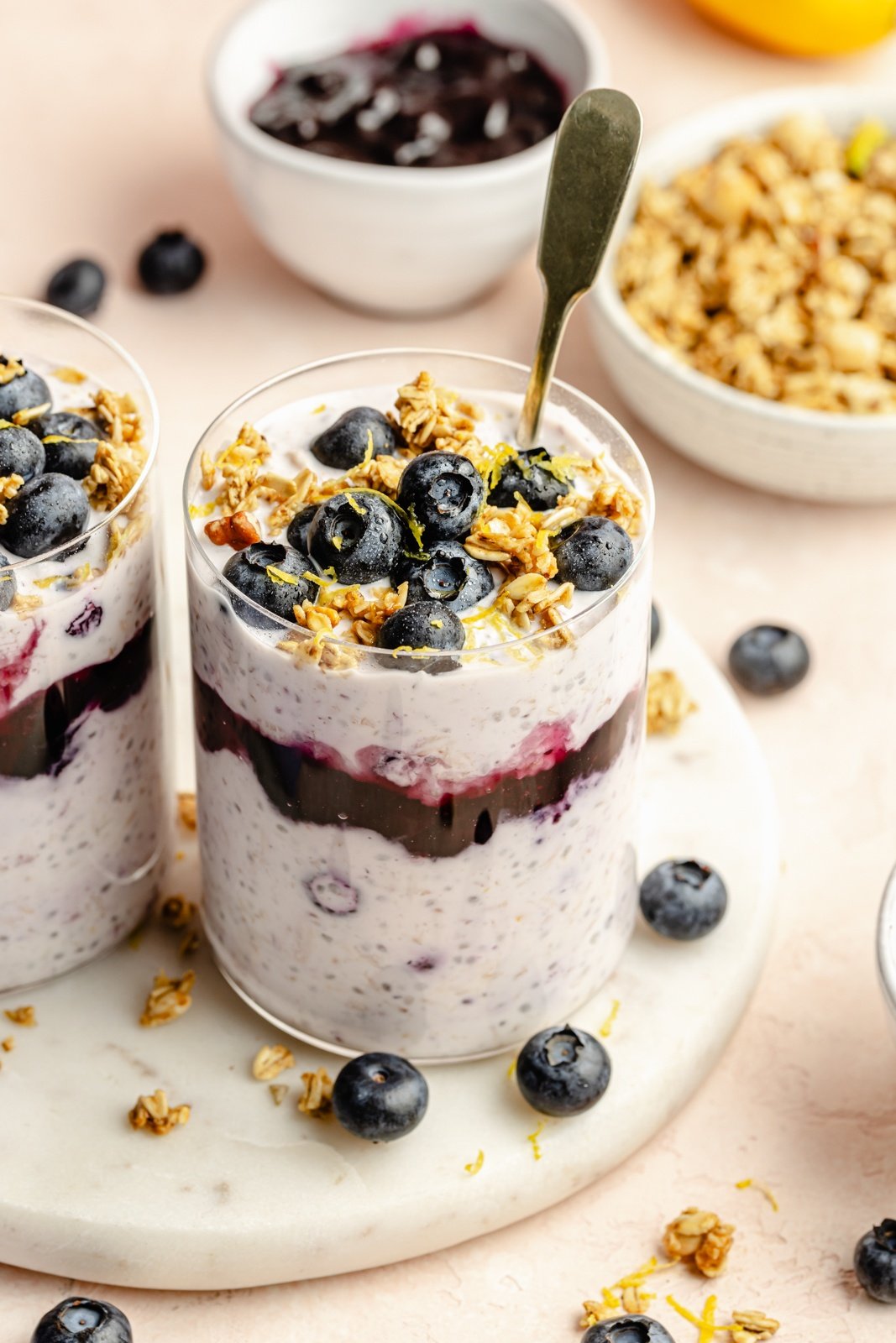 lemon blueberry overnight oats in a jar