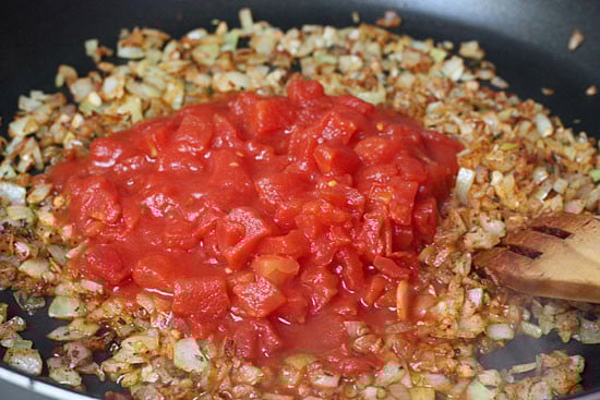 saute onions and add tomatoes