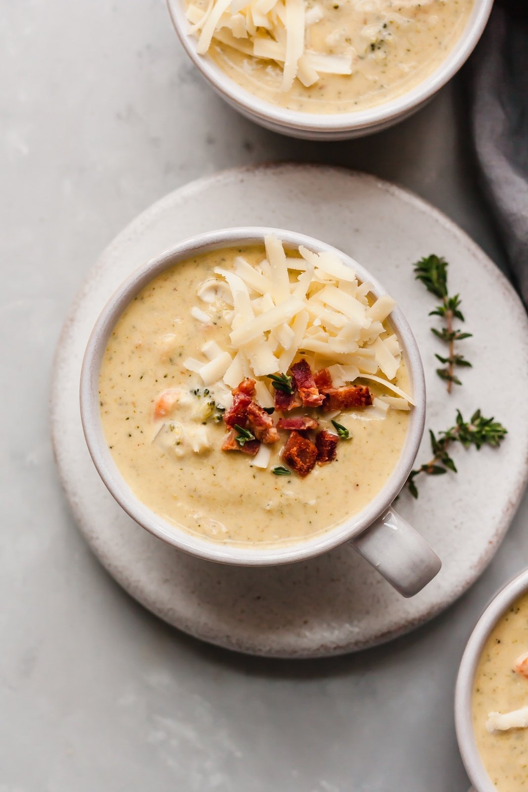 cauliflower broccoli cheddar soup in a bowl