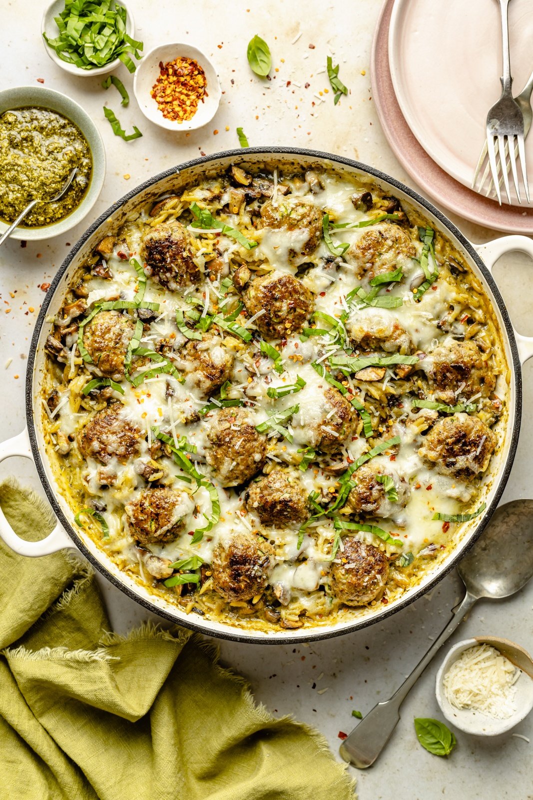 one pan pesto chicken meatballs