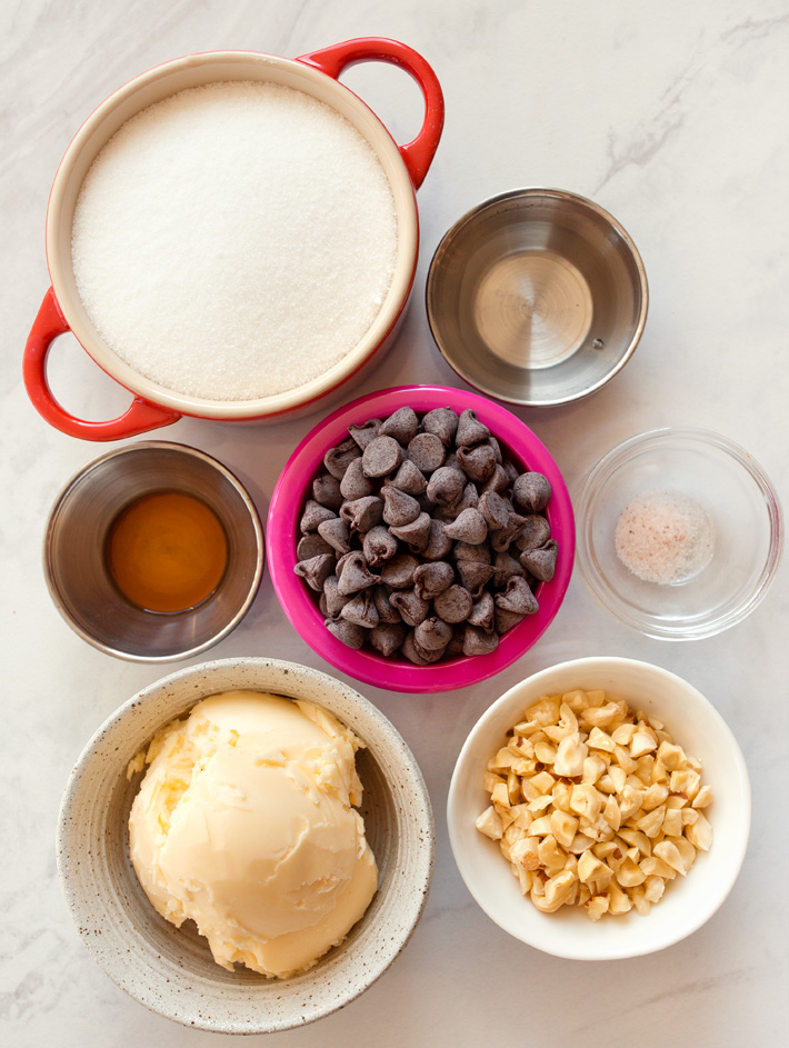 Vegan Toffee Ingredients (Butter, Sugar, Chocolate Chips)