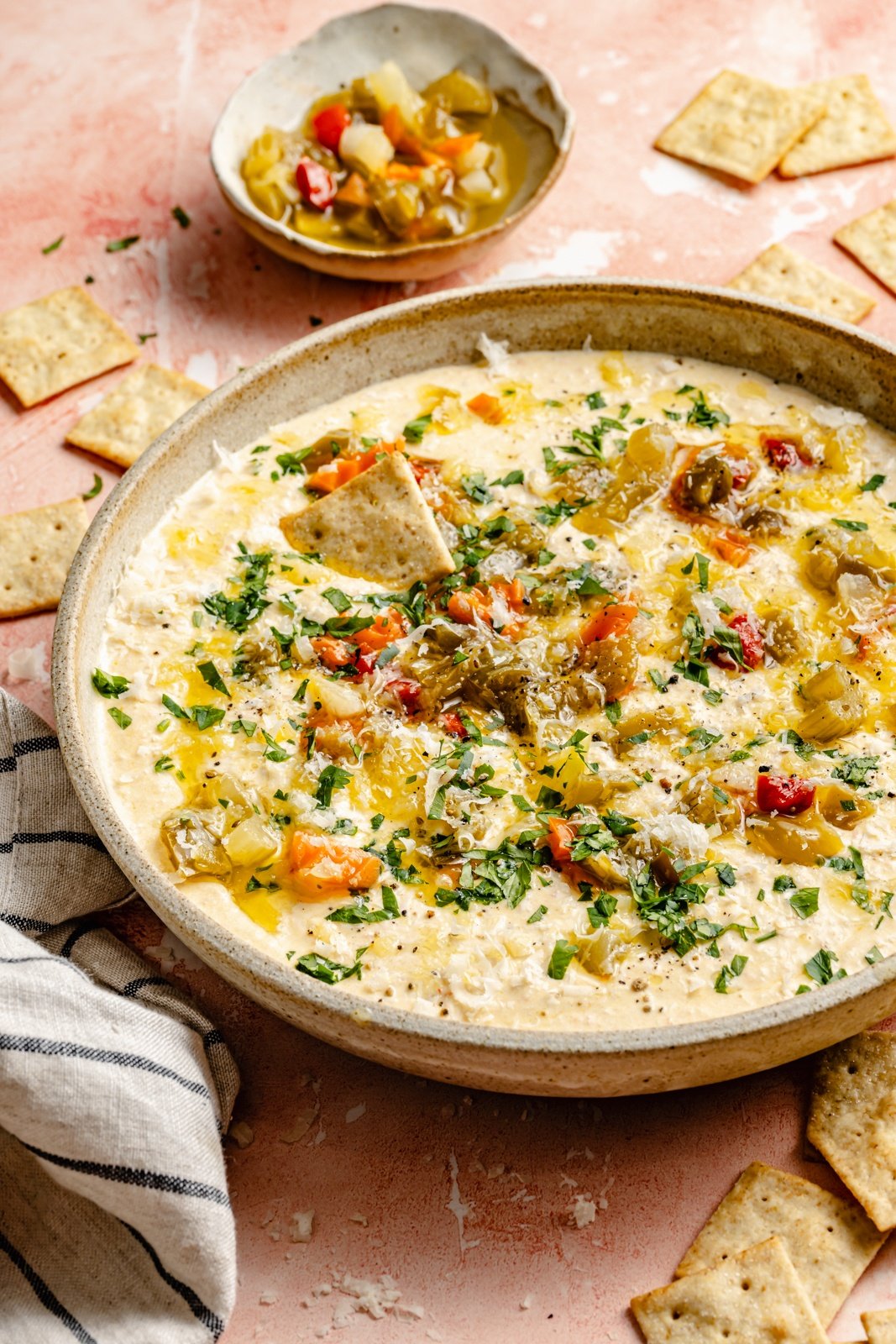 healthy giardiniera dip in a bowl