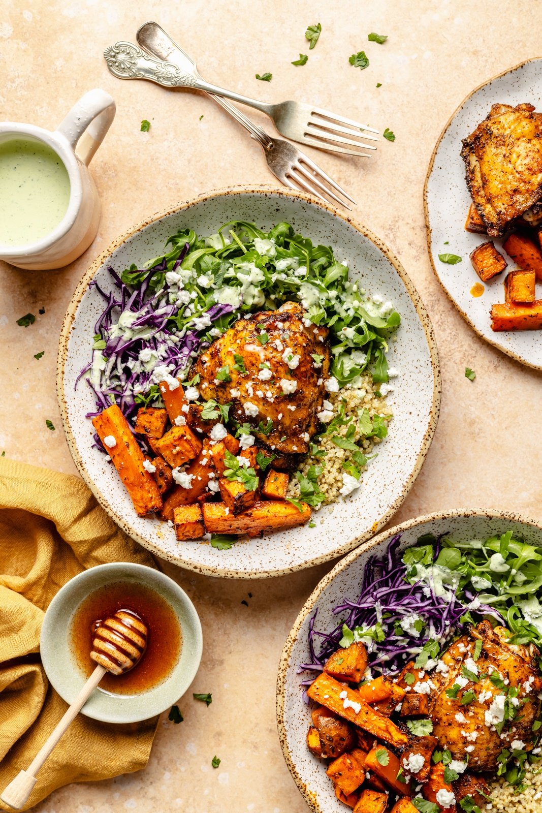 hot honey chicken bowls with vegetables