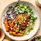 hot honey chicken bowl with vegetables