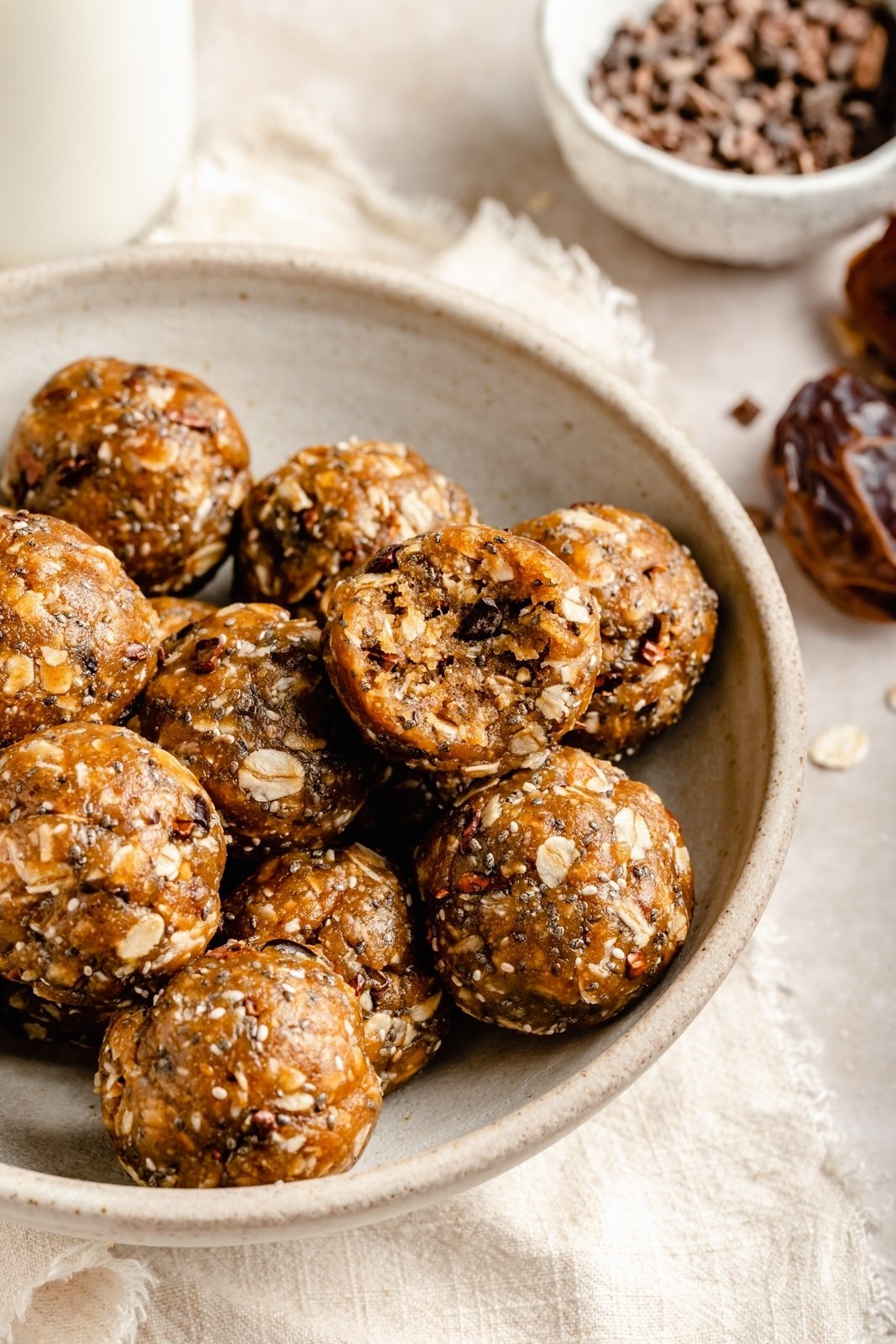peanut butter cookie energy bites in a bowl