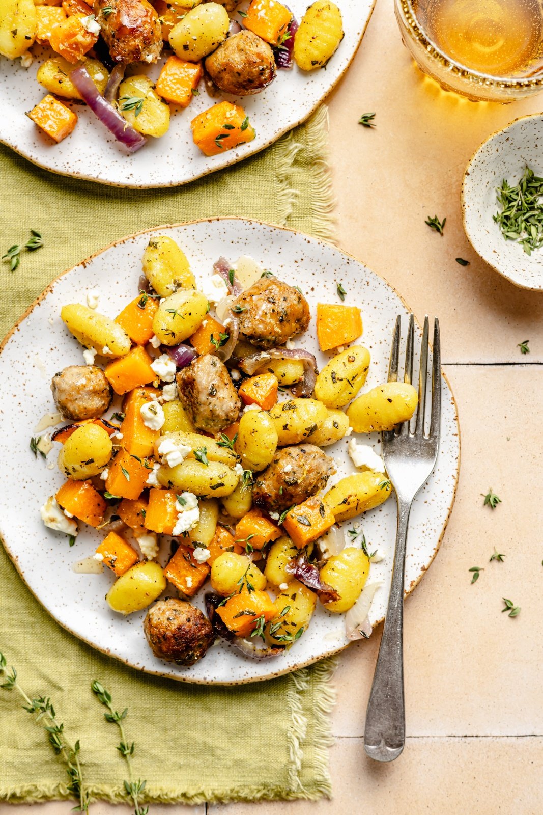 butternut squash and sausage gnocchi on a plate