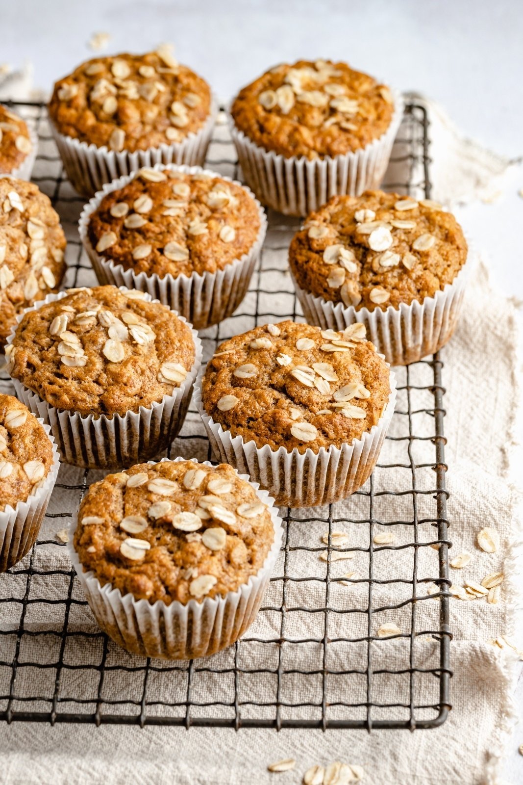 vegan banana muffins made without eggs on a wire rack