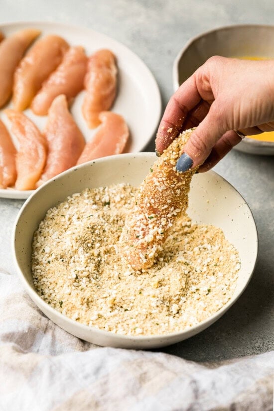 dip tenderloin in breadcrumbs