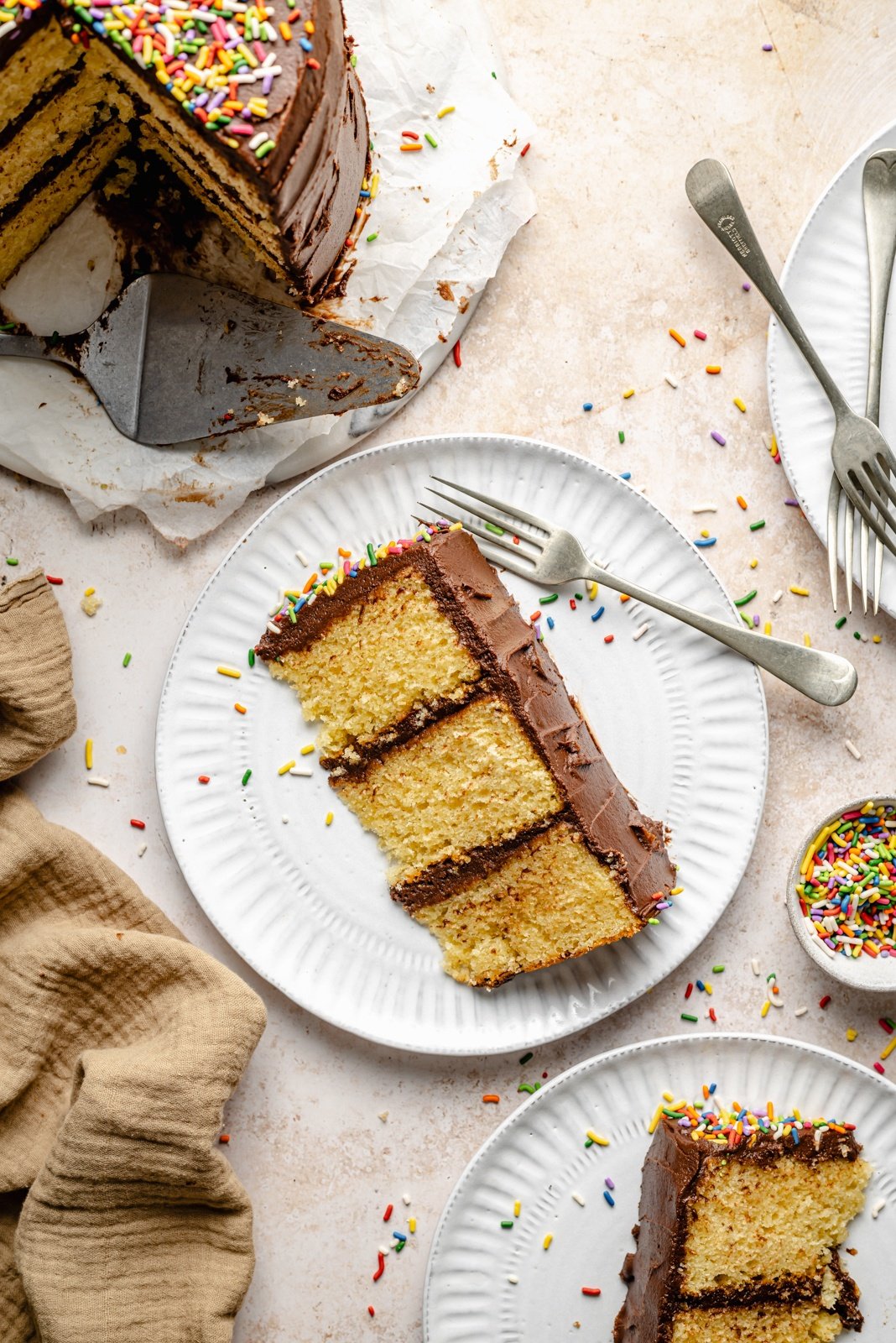 slices of yellow cake on plates
