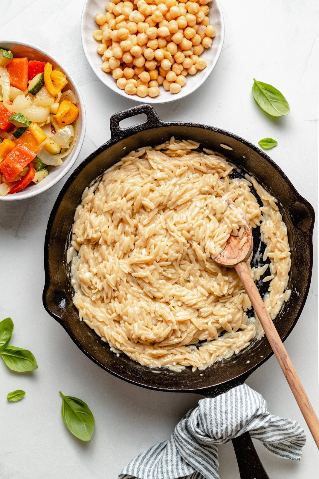cooking orzo in a skillet