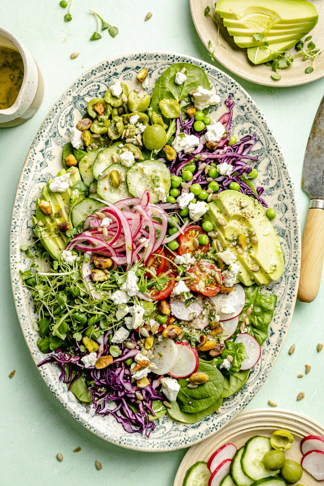 spring green salad on a platter