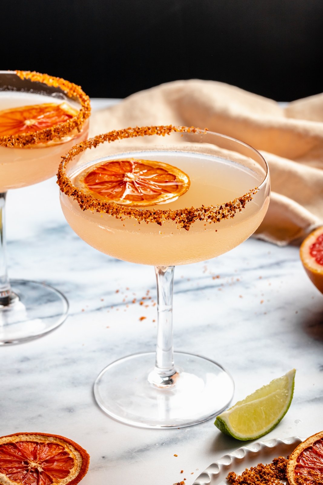 fresh grapefruit margarita in a cocktail glass