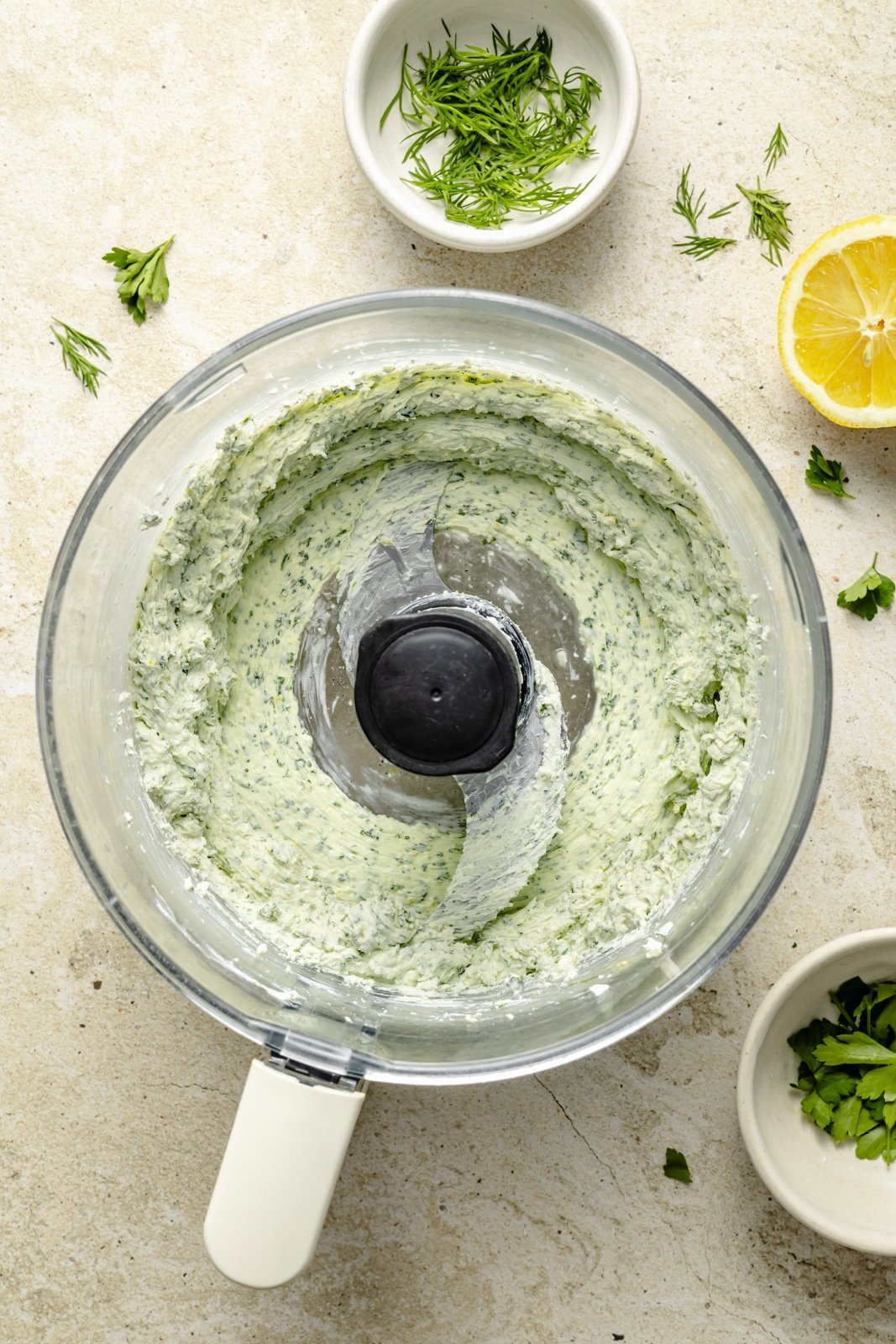 5-minute herbed goat cheese spread blended in a food processor