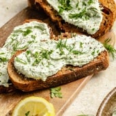 herbed goat cheese spread on sliced of toast