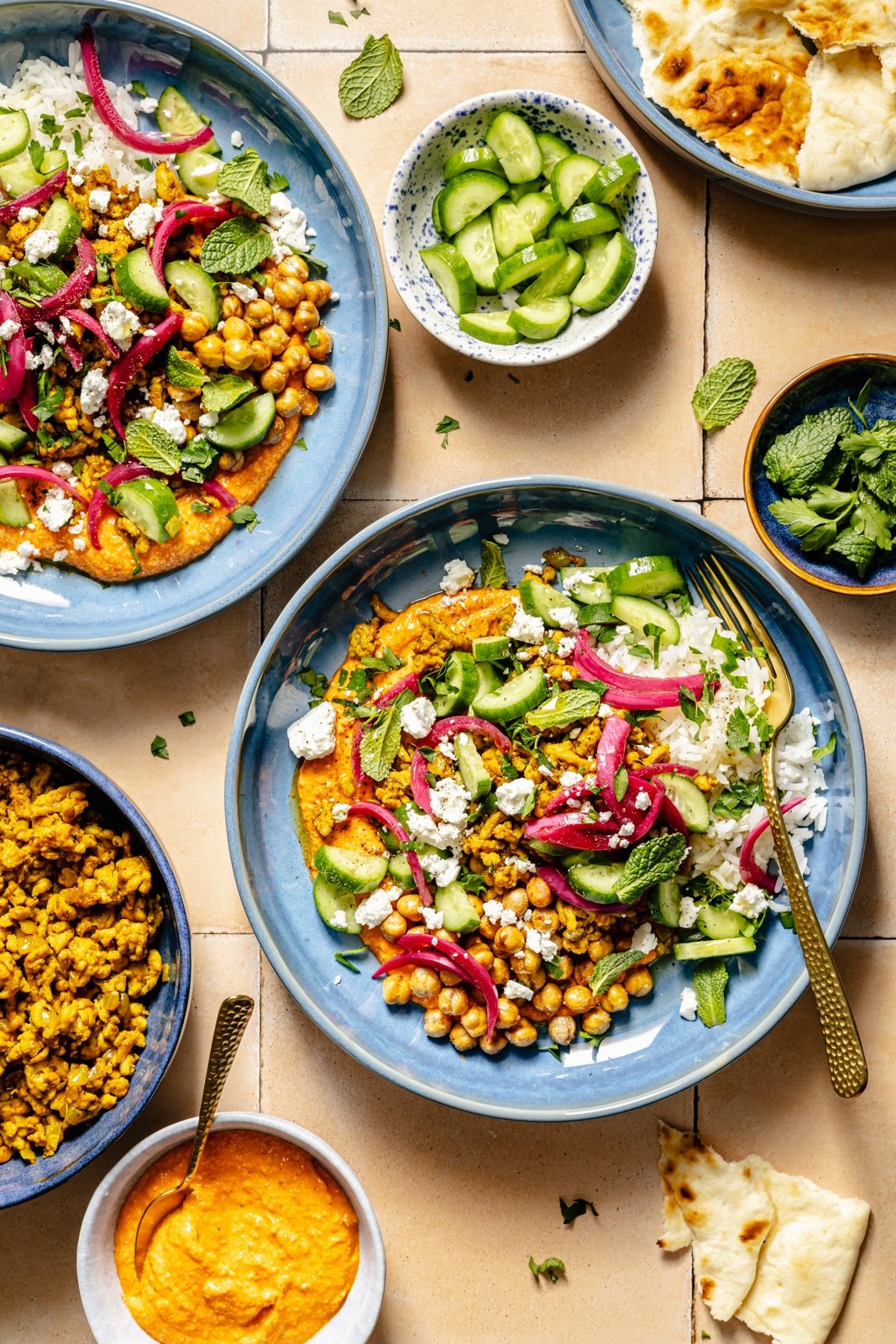 Mediterranean spiced chicken bowls with fresh vegetables