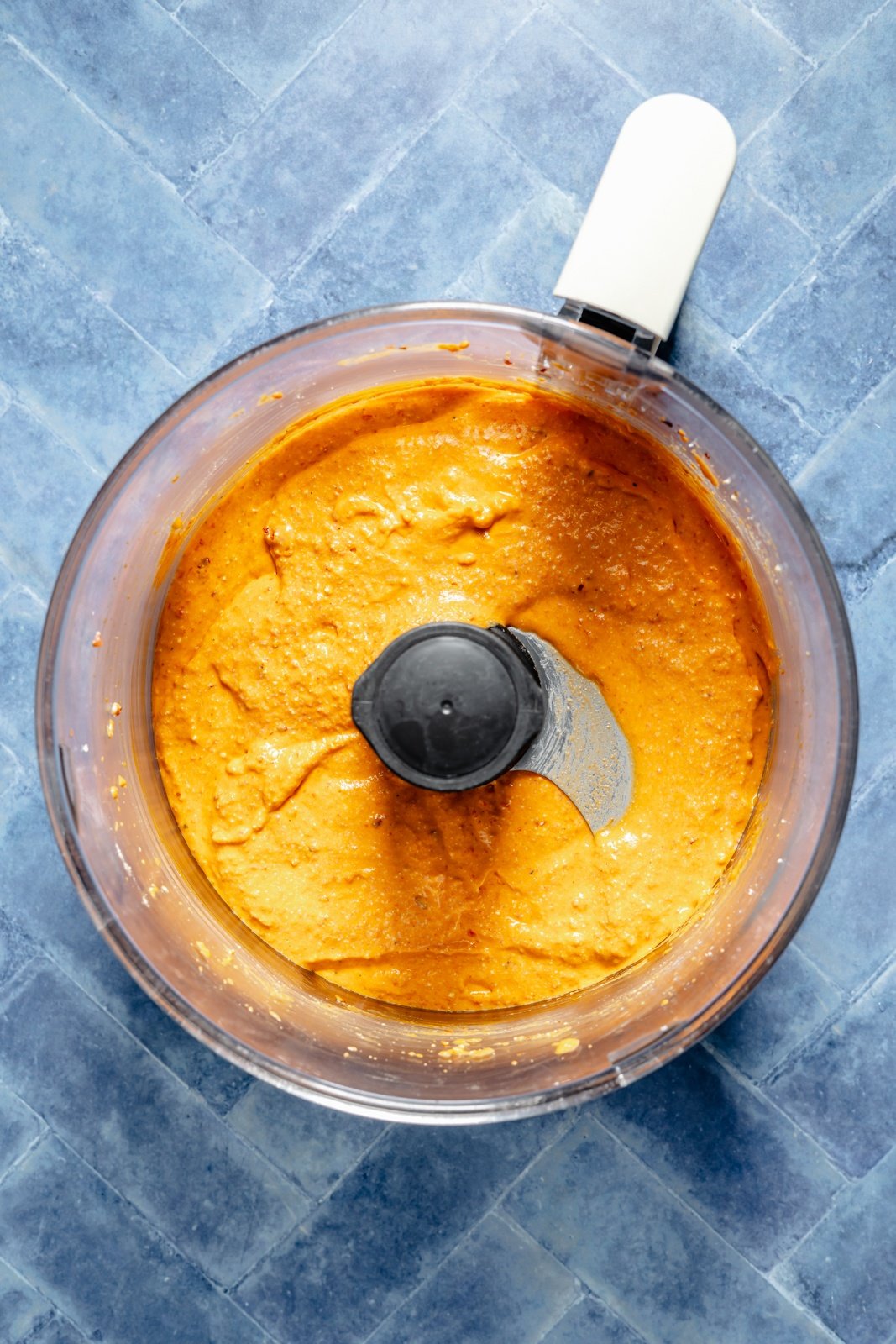 easy roasted red pepper feta dip in a food processor