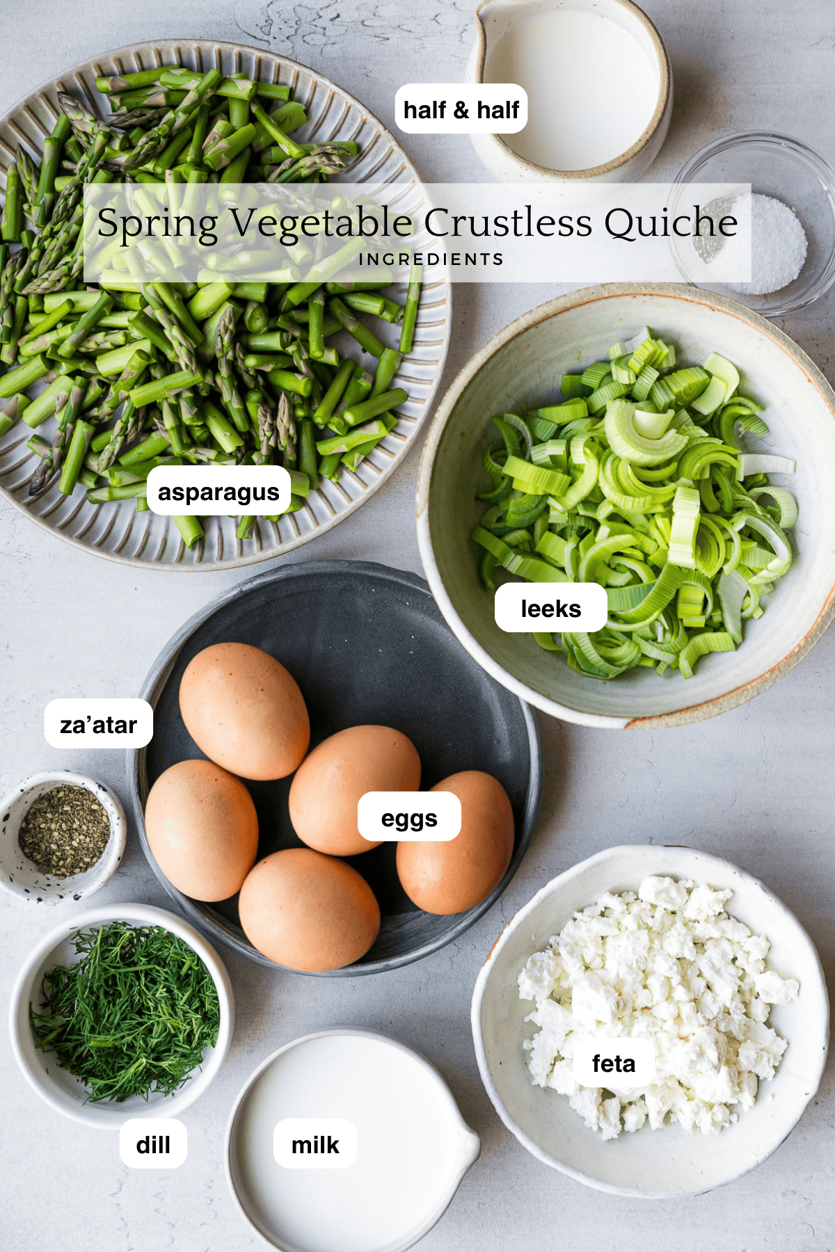 Spring Crustless Quiche ingredients