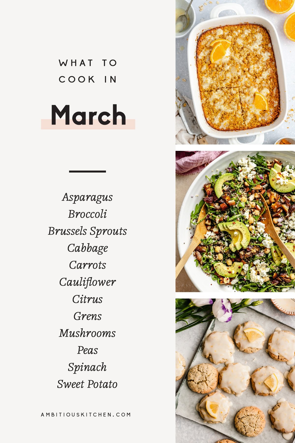 collage of seasonal recipes to cook in March
