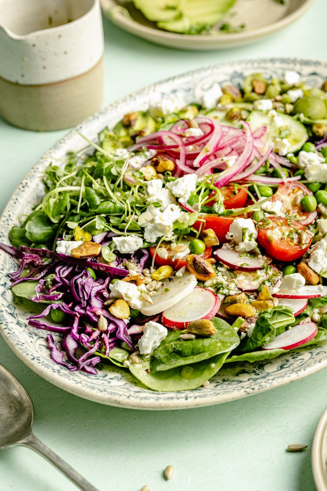spring green salad on a platter