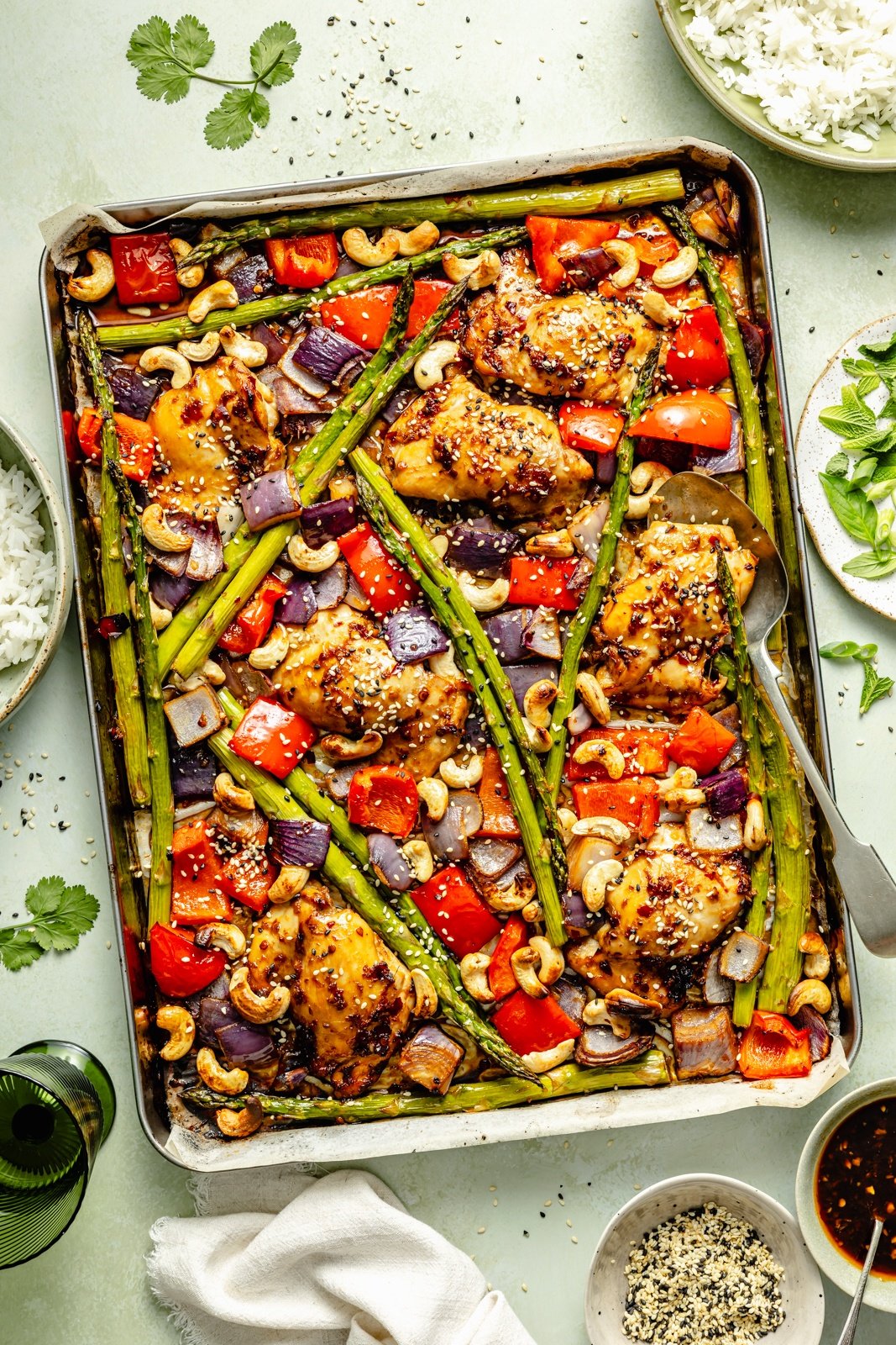 sheet pan sesame chicken and asparagus