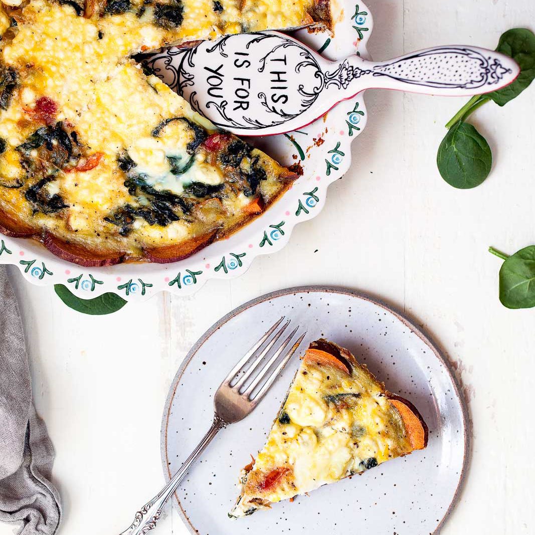 egg quiche on a plate and in a pie pan