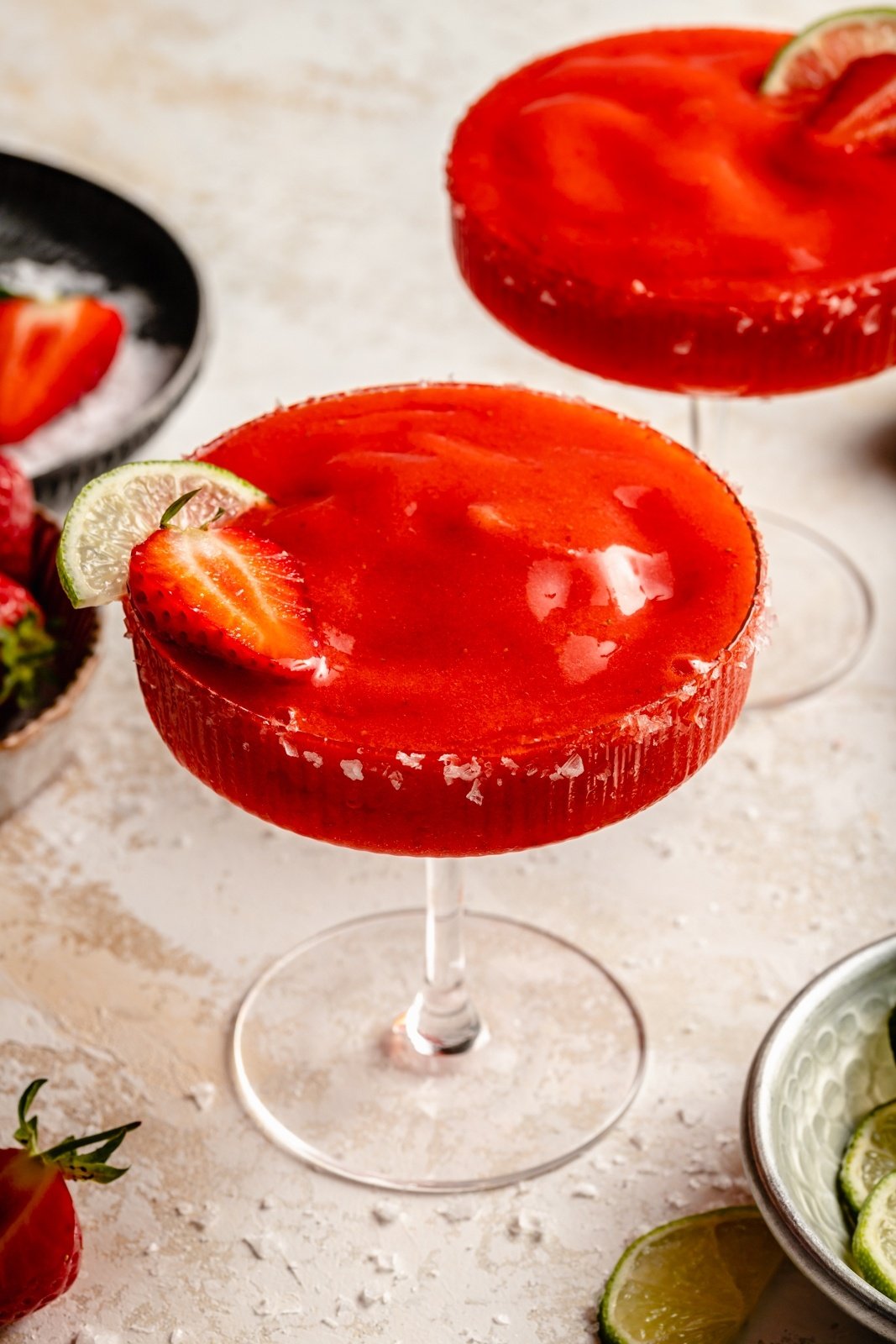 frozen strawberry margarita in a glass
