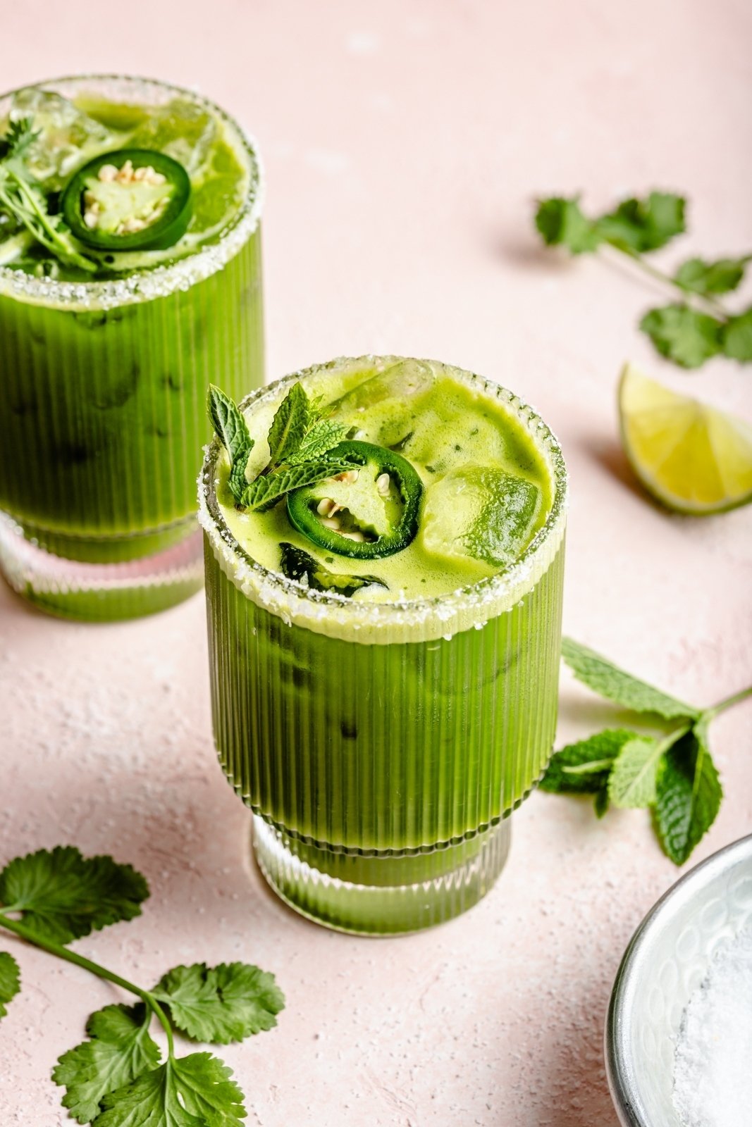 two green juice margaritas in glasses
