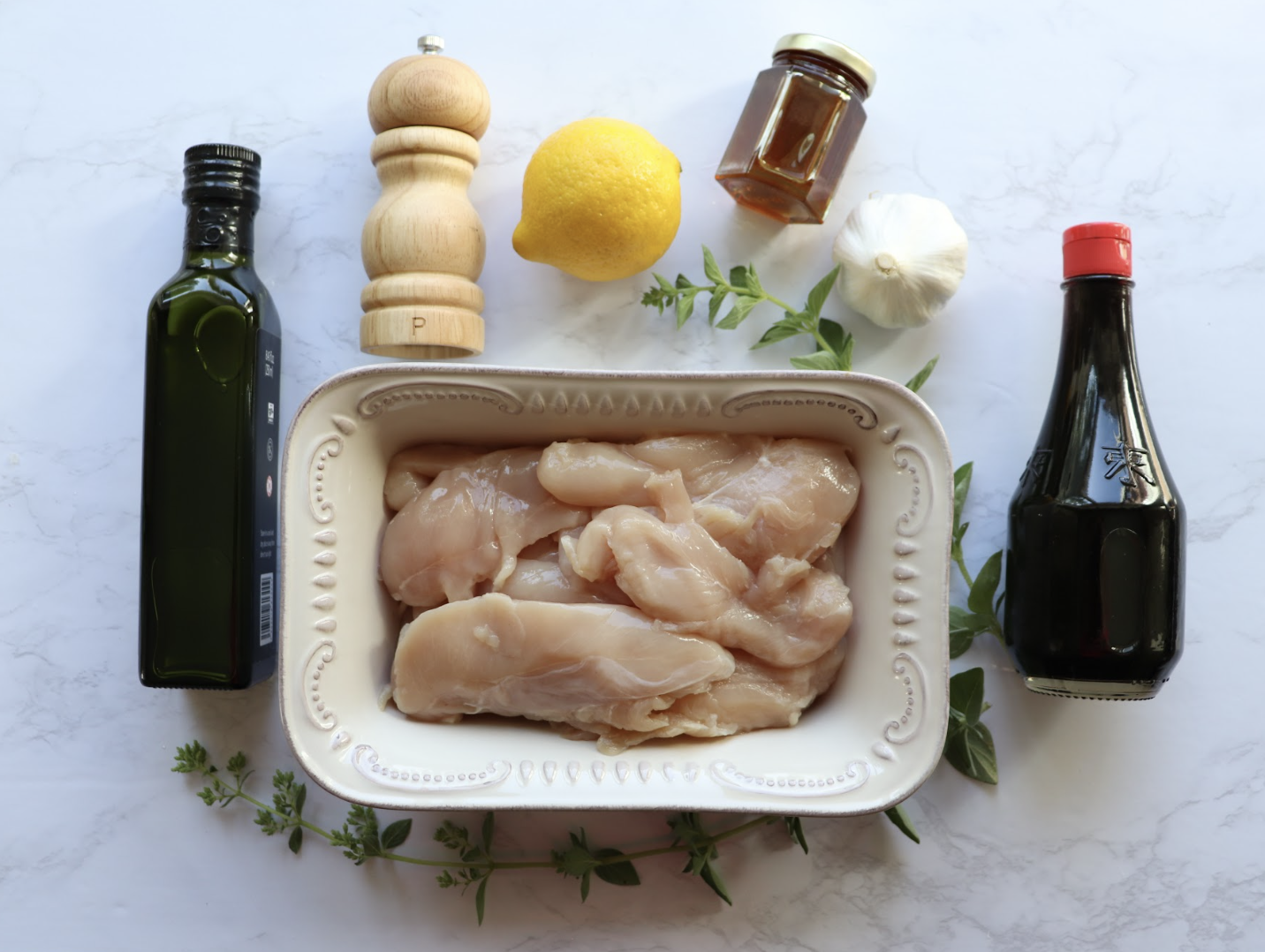 Ingredients you need to make this marinated grilled chicken.
