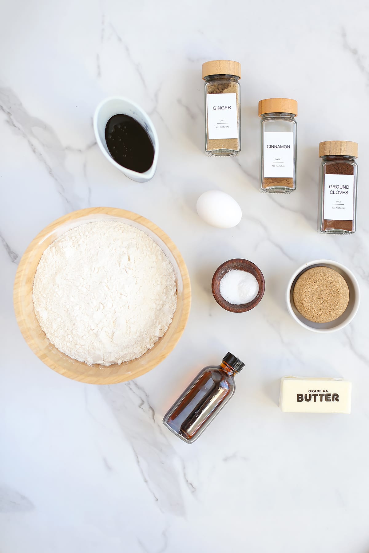 Ingredients you'll need to make soft gingerbread cookies.