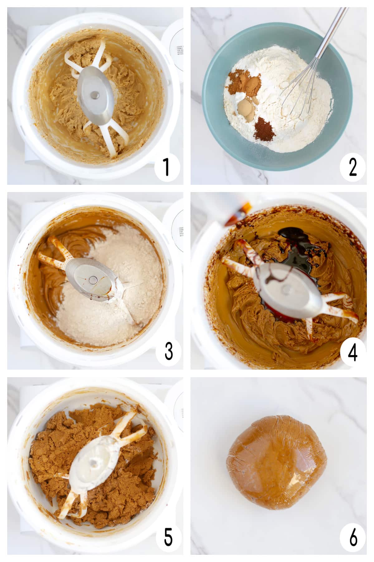 Process shots showing how to make soft gingerbread cookie dough.